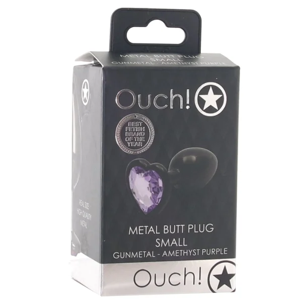 Shots Ouch! Heart Gem Butt Plug Small - Gunmetal/Amethyst