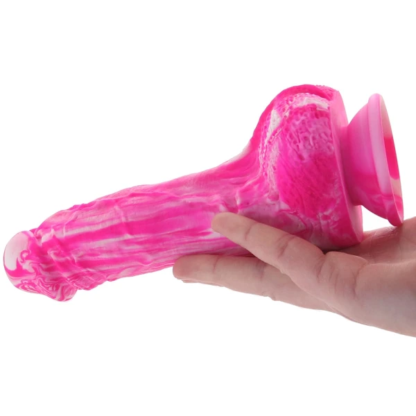 Twisted Love Twisted Dong 6" Silicone Suction Cup Dildo With Balls By CalExotics - Pink & White