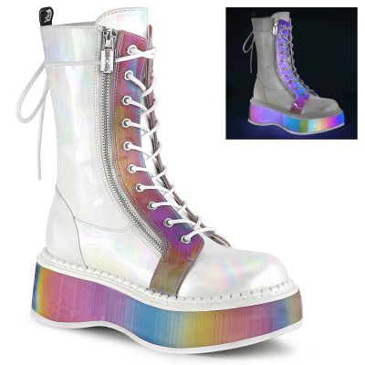 2 inches Platform Calf High Lace Up Boot W Outer Metal Zipper