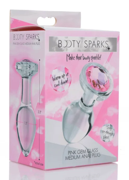 Anal Plug - Pink Gem Glass Anal Plug - Medium