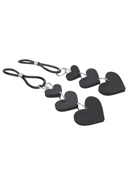 Sex & Mischief Heart Nipple Ties By Sportsheets - Black & Silver