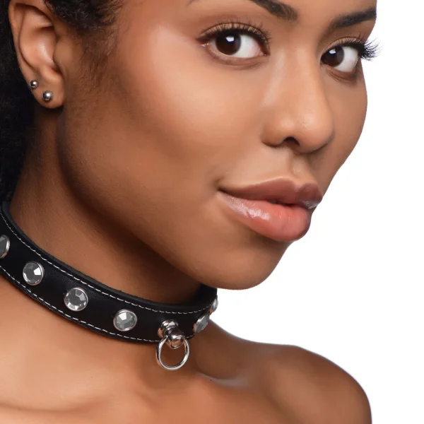 Master Series Leather Collar With Rhinestones - Clear