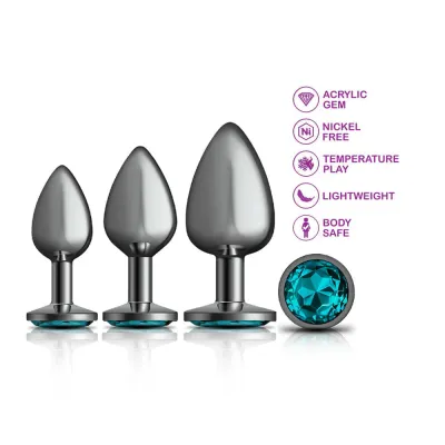 Cheeky Charms Metal Butt Plug Gunmetal Round Teal Kit Preorder Only