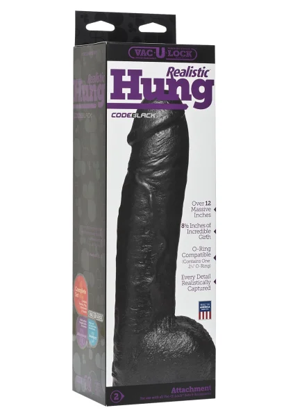 Doc Johnson Vac-U-Lock Realistic Hung 12" Cock - CodeBlack