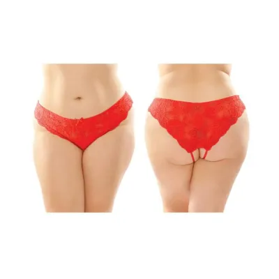 Poppy Crotchless Floral Lace Panty 6 pack Q s Red