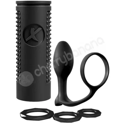 PDX Elite Ass gasm Explosion Kit With Black Stroker Butt Plug Cockrings