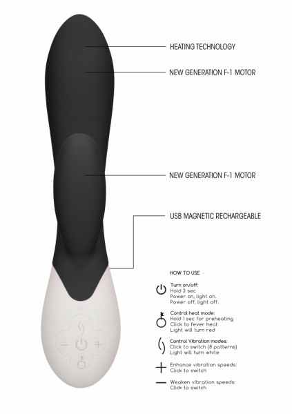 Passion - Rechargeable Heating G-Spot RabbitVibrator - Black - Silicone Sex Toys