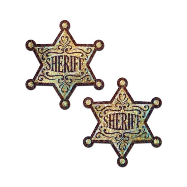Pastease Sheriff Star: Glittering Golden Sheriff's Badge Nipple Pasties