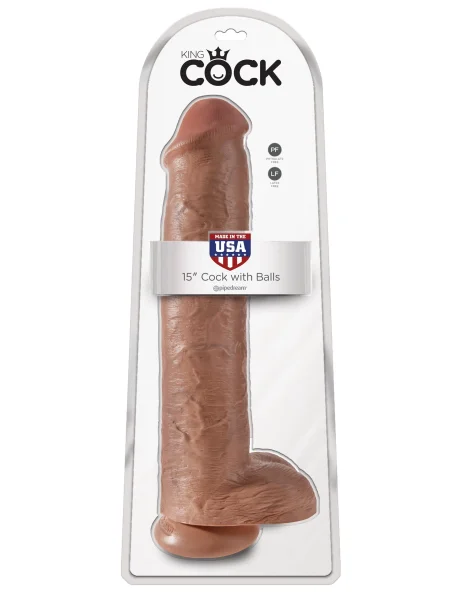 King Cock 15" Cock With Balls - Tan