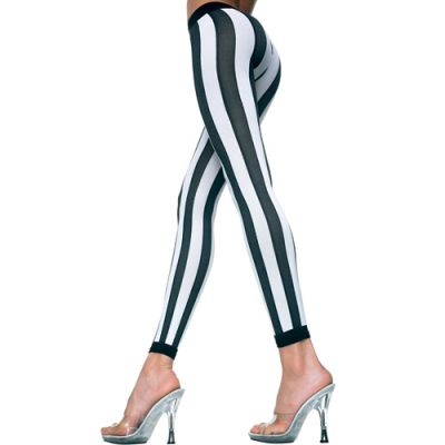 Vertical Striped Leggings Black White