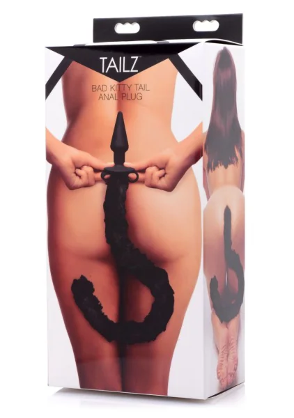 Tailz Bad Kitty Black Silicone Anal Plug With Bendable Black Cat Tail