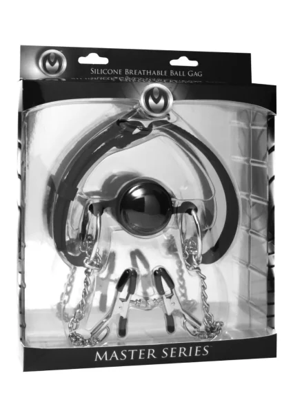 Hinder Breathable Ball Gag + Nipple Clamps