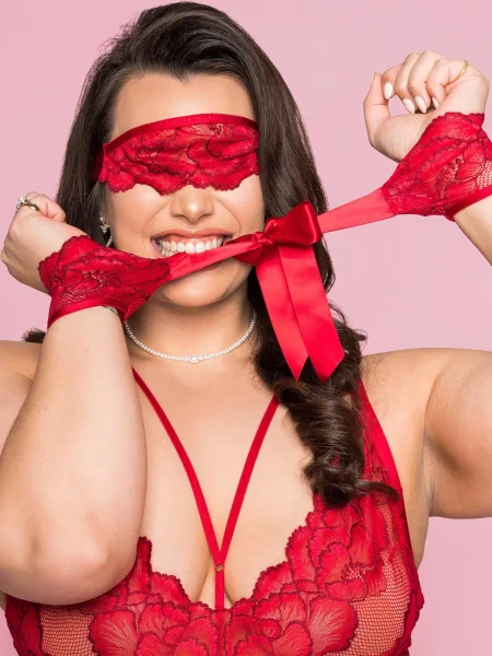 Lovehoney Tiger Lily Red Lace Cuffs and Eye Mask Set
