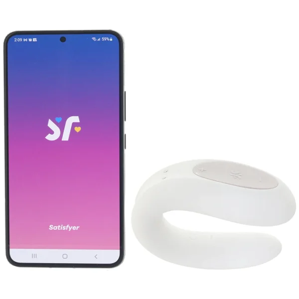 Satisfyer Double Joy Wearable Silicone Dual Stimulation App Enabled Couples Vibrator - White