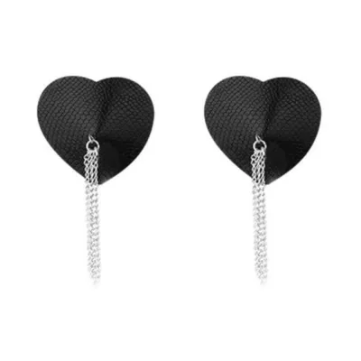 Nipplicious Dominatrix Leather Collar Pasties With Chain Black