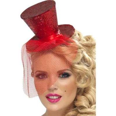 Mini Top Hat on Headband Red