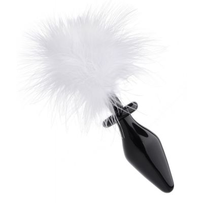 White Fluffer Bunny Tail Glass Anal Plug White