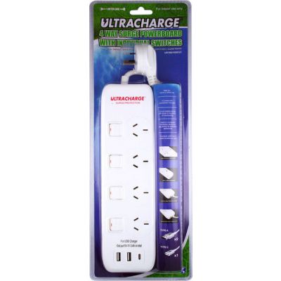 4 Way Surge Powerboard With Individual Switches