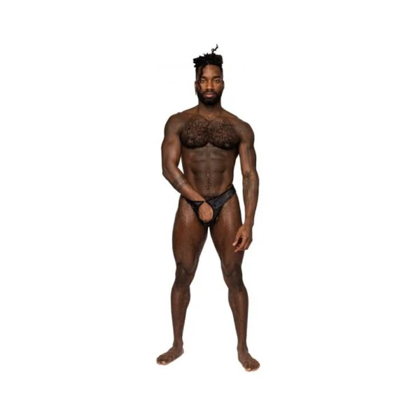 Women's Lingerie: Male Power Sassy Lace Open Ring Thong Black S/m