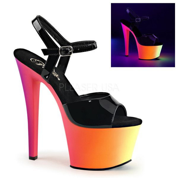 7 inches Heel, 2 3/4 inches PF Ankle Strap Sandal W/Neon MC PF Bottom
