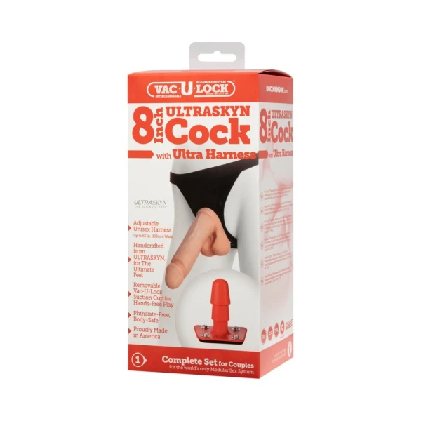 Vac-U-Lock 8" Ultraskyn Dildo with Ultra Harness - Beige