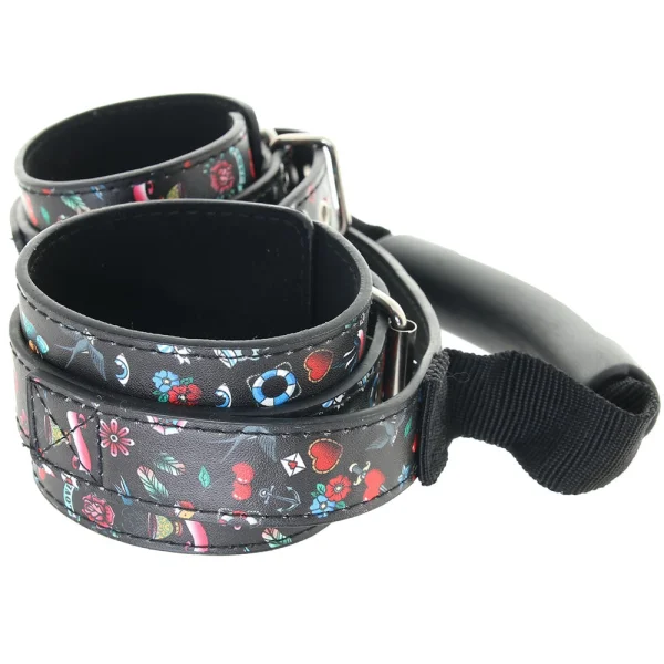 Ouch Old School Tattoo Printed Hand Cuffs With Handle