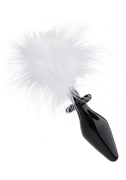 Tailz Fluffer Black Glass Anal Plug With White Faux Bunny Tail