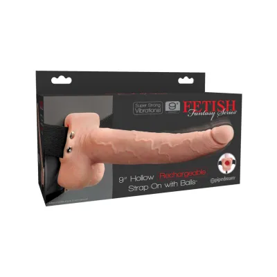 Fetish Fantasy 9 Hollow Rechargeable Strap On with Balls Flesh