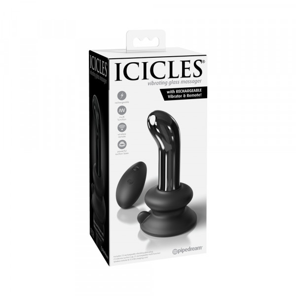 Icicles No. 84 Black Vibrating Glass Prostate Massager by Pipedream