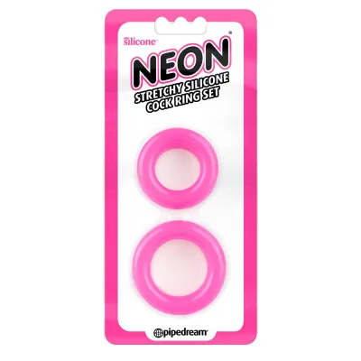Neon Stretchy Silicone Cock Ring Set Pink