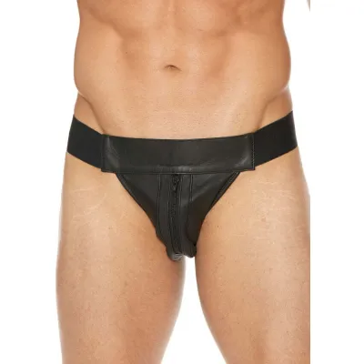 Leather Striped Front Zip Jock L XL