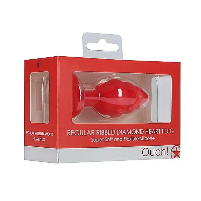 Regular Ribbed Diamond Heart Plug Red