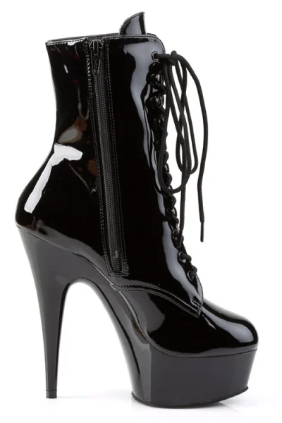 Delight 6” Heel Black Patent Platform Ankle Boot By Pleaser