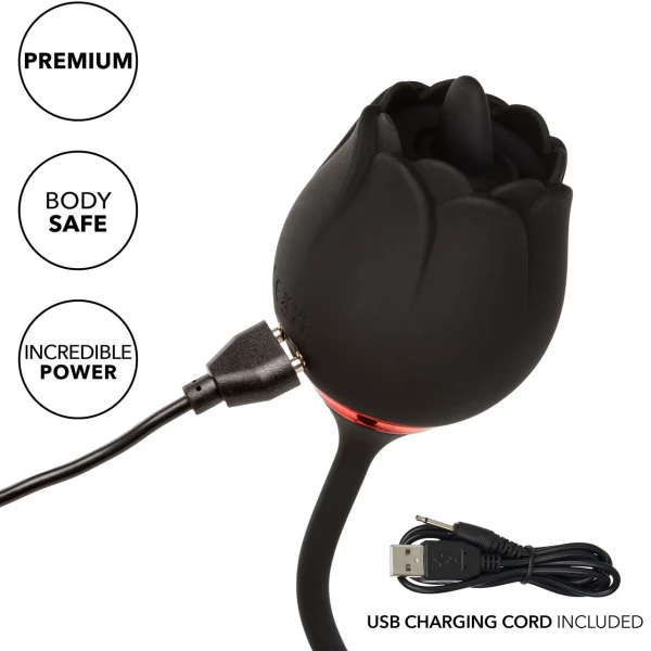 French Kiss Elite Lover Rotating Bullet Vibe & Flickering Tongue Clitoral Stimulator By CalExotics - Black