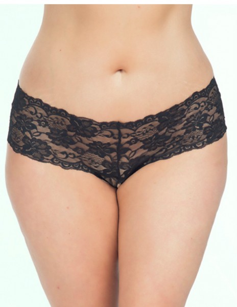 Oh La La Cheri Lace Crotchless Boyshort With Elastic Detail