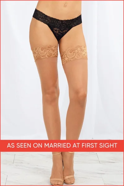 Dreamgirl Sheer Nude Hold-Up Thigh Highs with Lace Tops
