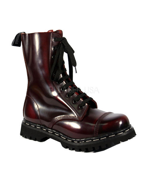 ROCKY-10 - 10 eyelet Combat Biker Goth Punk S/T Burgandy Le Calf BT