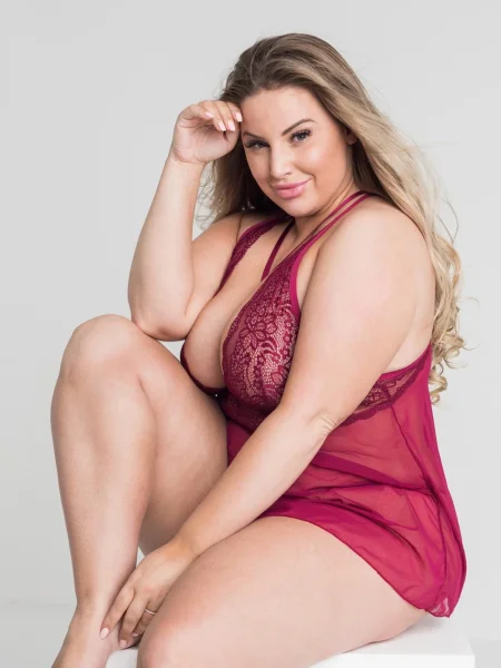 Lovehoney Plus Size Late Night Liaison Wine Lace Babydoll Set
