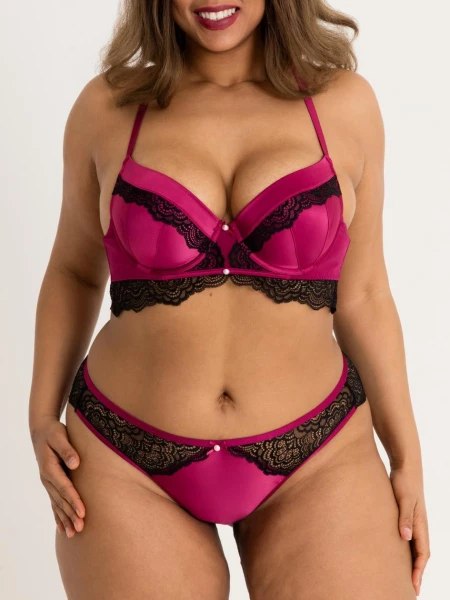 Lovehoney Plus Size Satin Romance Black Open-Back Pearl Crotchless Knickers