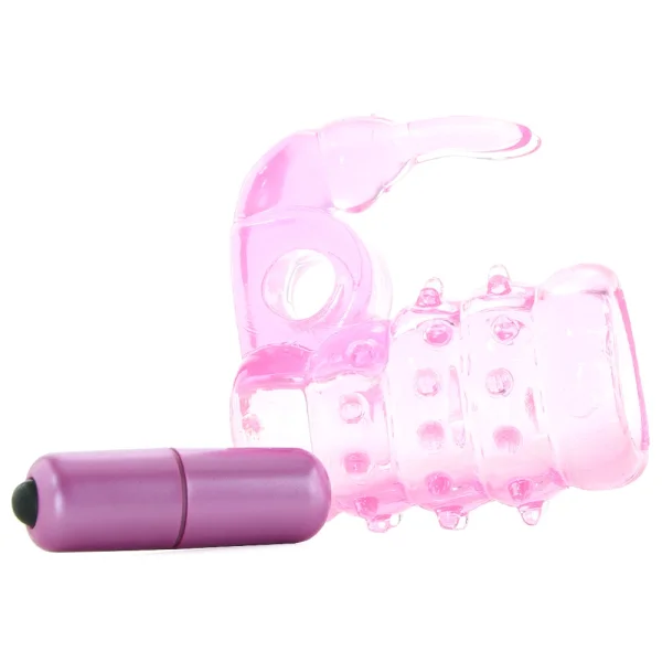 Basic Essentials Stretchy Vibrating Bunny Enhancer - Pink