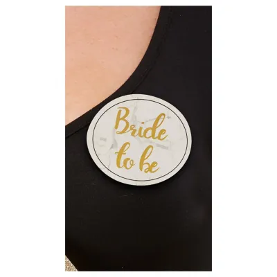 Hen Party Pin Badges White and Gold Pack of 5