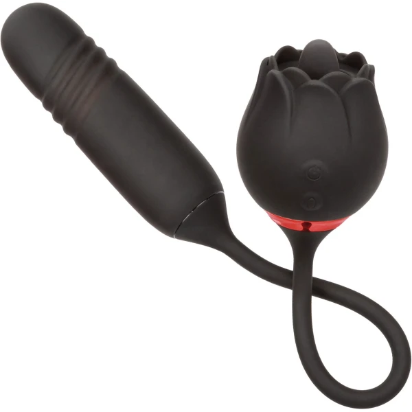 French Kiss Elite Romeo Thrusting Bullet Vibe & Flickering Tongue Clitoral Stimulator By CalExotics - Black