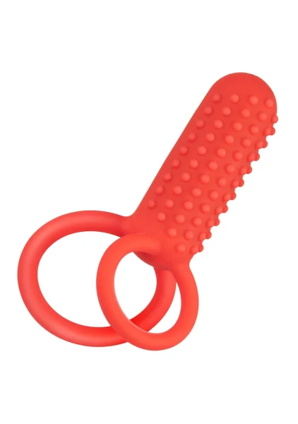 Silicone Rechargeable Vertical Dual Enhancer Vibrating Cock Ring By CalExotics - Red