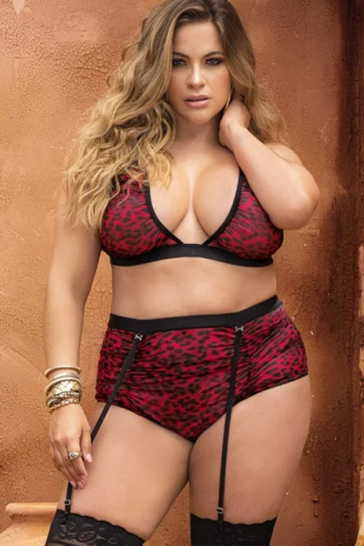 Mapale by Espiral Wild Babe Animal Print Bra & High-Waist Panty with Removable Garters