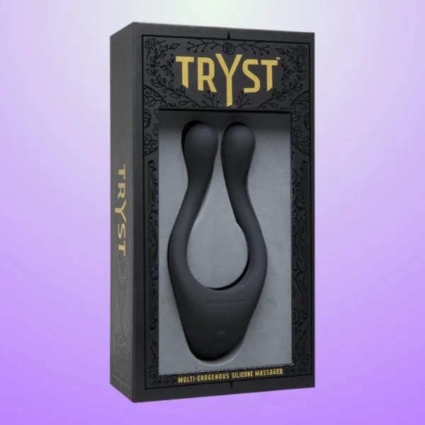 Tryst Multi Erogenous Zone Silicone Vibrator and Cock Ring - Black