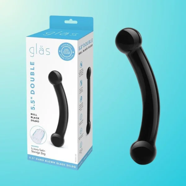 Gläs Double Bull Black Glass Dildo
