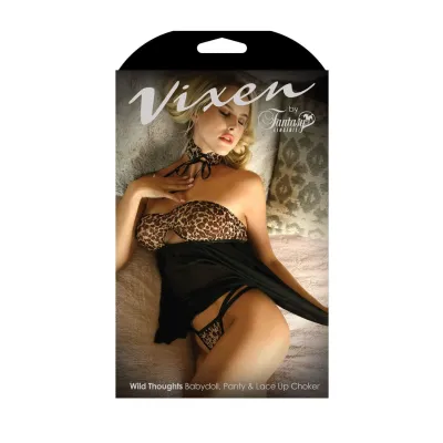 Wild Thoughts Babydoll Panty Lace Up Choker Leopard Large X Large