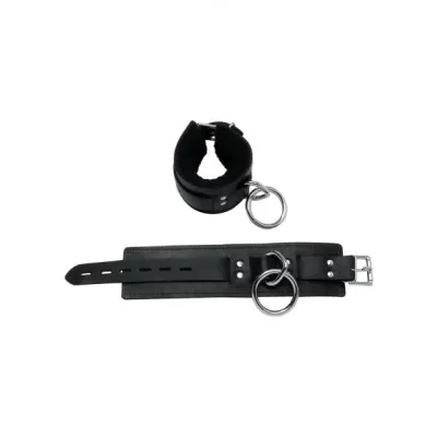 Lavish Deluxe Locking Wrist Restraints With Real Fleece Lining Black