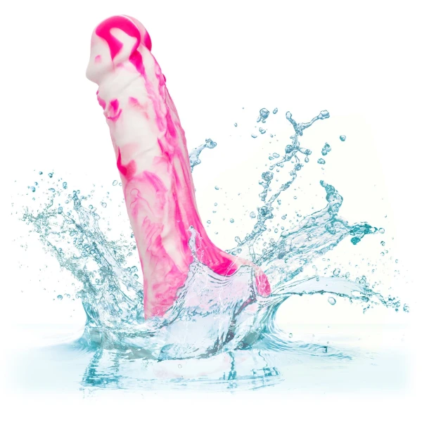 Twisted Love Twisted Dong 6" Silicone Suction Cup Dildo With Balls By CalExotics - Pink & White