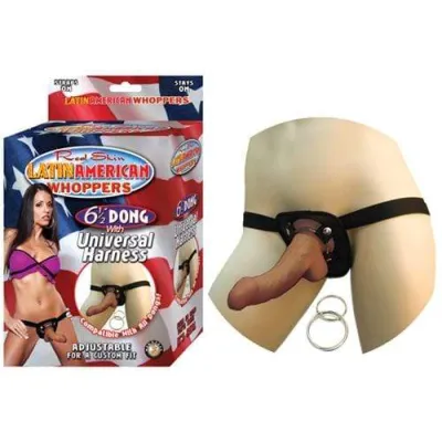 All American Whoppers 6 5 Inch Dong With Universal Harness Latin